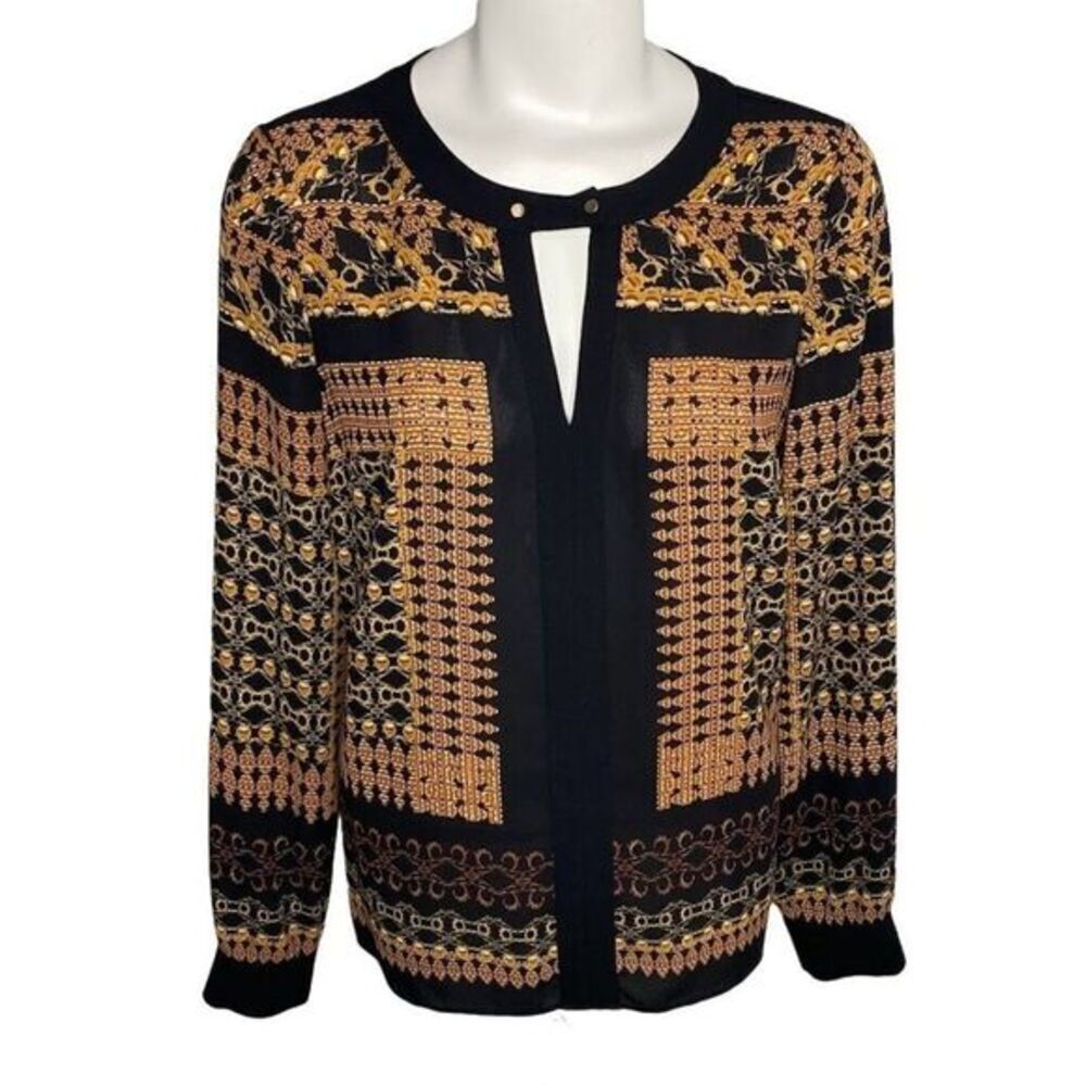 Adrianna Papell Black Brown Round Keyhole Neck Medium Top